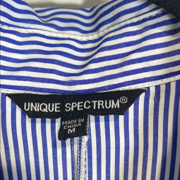 Unique Spectrum Classic Blue and White Striped Shirt Sunflowers Embroidery - Picture 2 of 9